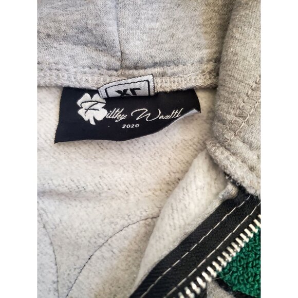 Filthy Wealth Gray Hoodie Green Shamrock Appliqué & "Bae" Script Embroidery XL - Picture 7 of 13